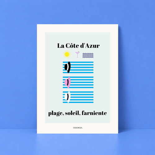 Affiche illustrée La Côte d'Azur, souvenir vintage de la Riviera française, fine art 150g coton, Dolcenola
