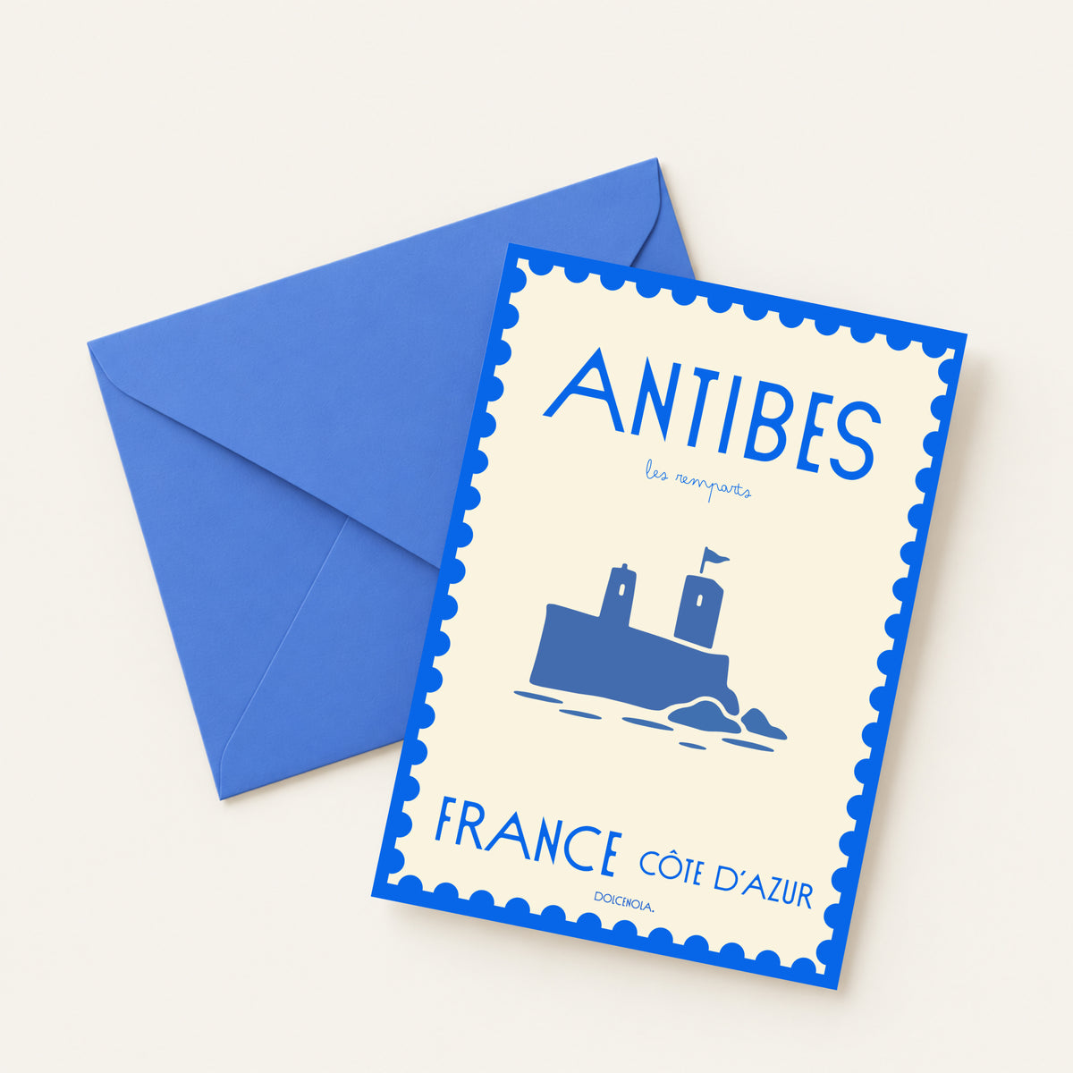 Carte postale illustrée Antibes, remparts et bord de mer de la Côte d'Azur, fine art 300g coton, Dolcenola
