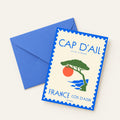 Carte postale illustrée Cap d'Ail, style carte à timbre vintage, fine art 300g coton, Dolcenola