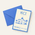 Carte postale illustrée Nice bleu, style carte à timbre, fine art 300g coton, Dolcenola