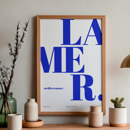 Affiche illustrée La Mer Méditerranée, hommage à la grande bleue, Dolcenola Studio Nice