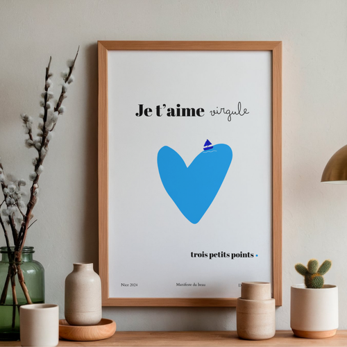 Affiche poétique Je t'aime Virgule, poster romantique et tendre, Dolcenola Studio Nice