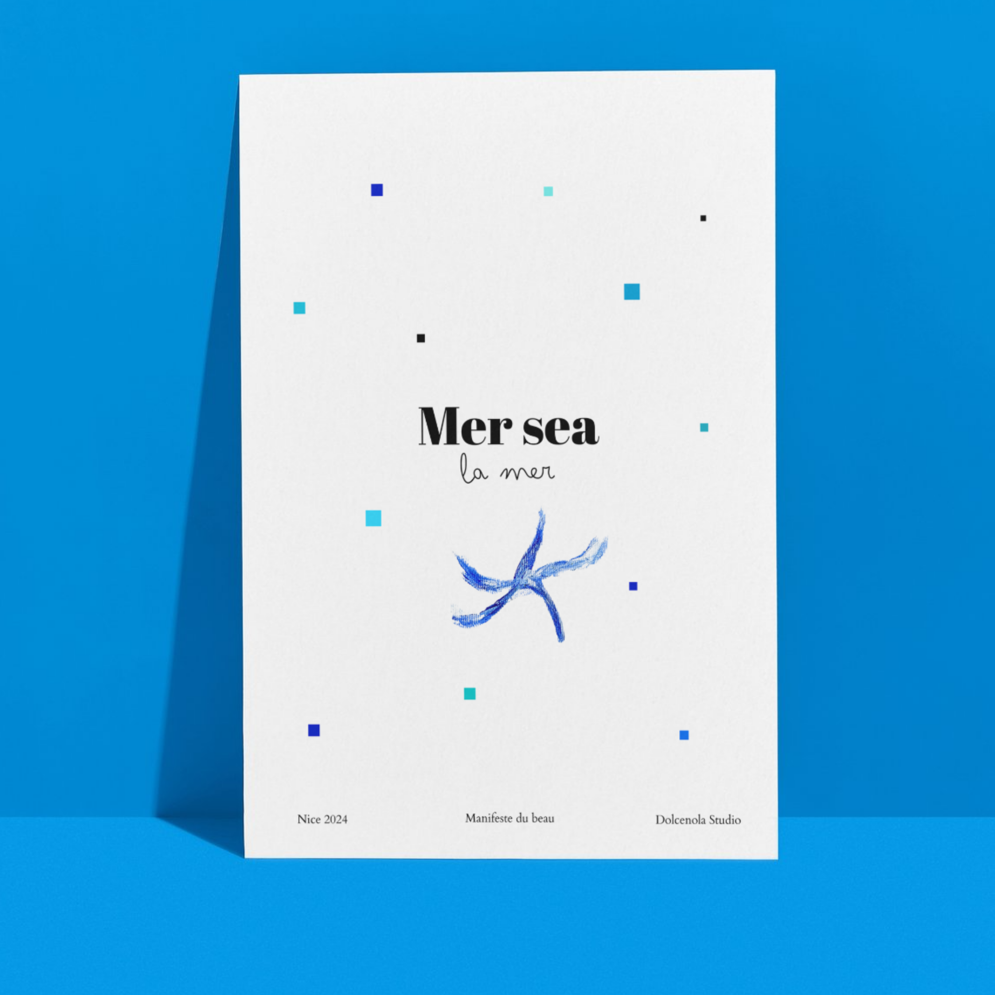 Carte postale illustrée Mer Sea, hommage bilingue à la Méditerranée, fine art 300g coton, Dolcenola Studio Nice