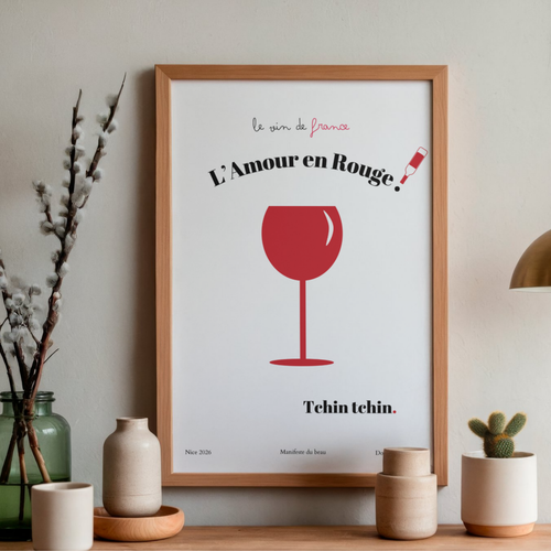 Affiche rétro-vintage L'Amour en Rouge, ode au vin et à la Côte d'Azur, Dolcenola Studio Nice