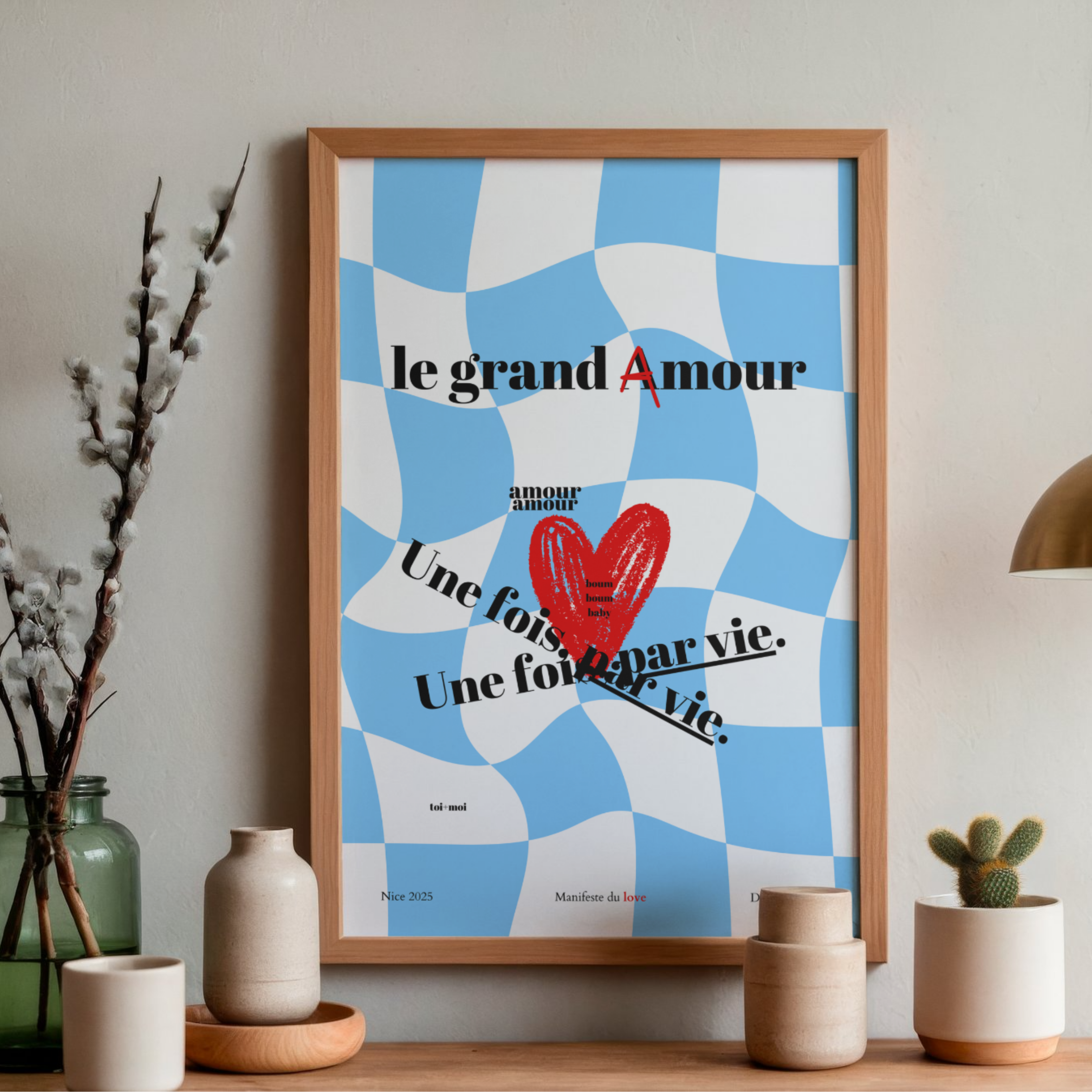 Affiche illustrée Le Grand Amour, poster romantique et poétique aux couleurs douces, Dolcenola Studio