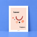 Affiche illustrée Amour Toujours Rose, déclaration romantique tons rosés, fine art 150g coton, Dolcenola