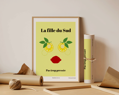 Affiche illustrée La Fille du Sud, ode à la femme méditerranéenne libre et lumineuse, Dolcenola Studio