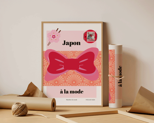 Affiche illustrée Japon, entre cerisiers en fleurs et modernité tokyoïte, Dolcenola Studio Nice