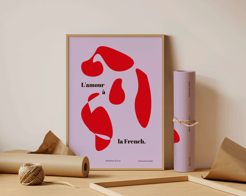 Affiche illustrée L'Amour à la French, célébration du romantisme français, Dolcenola Studio Nice