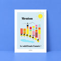 Affiche illustrée Menton Vue Mer, toits orangés face à la Méditerranée, fine art 150g coton, Dolcenola