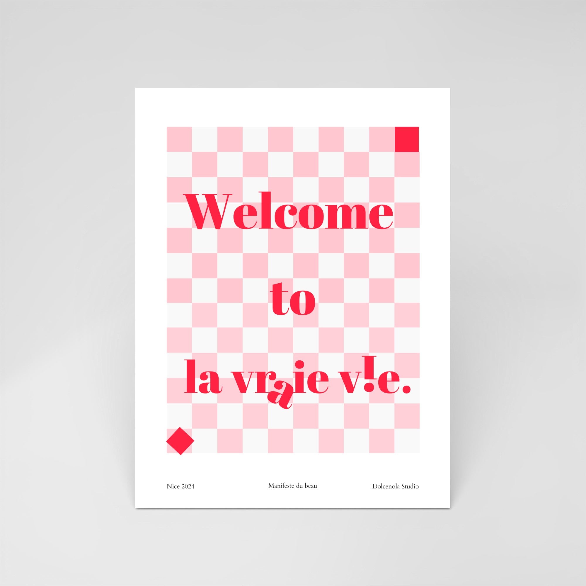 Carte postale illustrée Welcome to la Vraie Vie, manifeste positif joyeux, fine art 300g coton, Dolcenola Studio